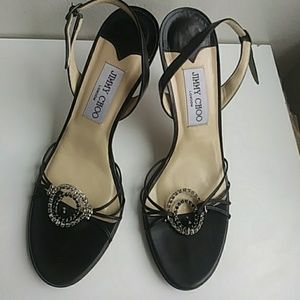JIMMY CHOO BEJEWELED BLK SANDALS, 3,5 SZ 7,5